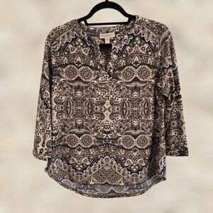 Dana Buchman tan tunic w/ gorgeous pattern
